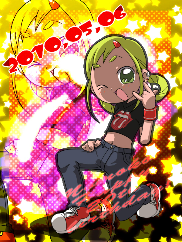 10s, 1girl, 2010, asuka_momoko, blonde_hair, child, female_focus, green_eyes, ojamajo_doremi, rapisu, solo, the_rolling_stones