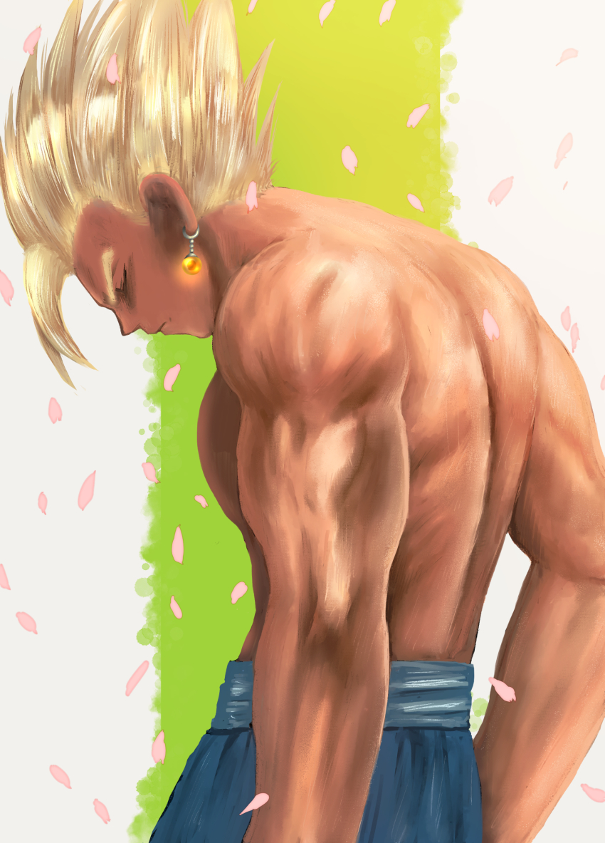 1boy, absurdres, alto_(natsusansai), blonde_hair, closed_eyes, dragon_ball, dragonball_z, earrings