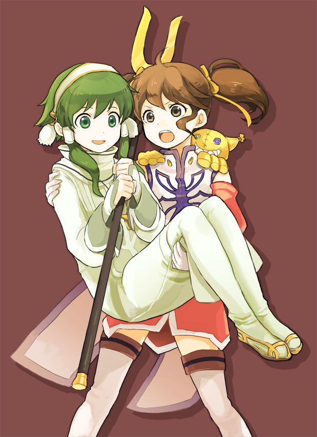 00s, 1boy, 1girl, anise_tatlin, brown_eyes, brown_hair, carrying, couple