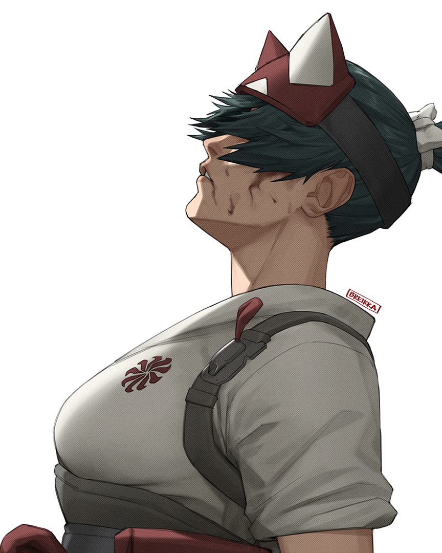 1girl, artist_name, blood, blood_on_face, bow, breasts, breikka, commentary