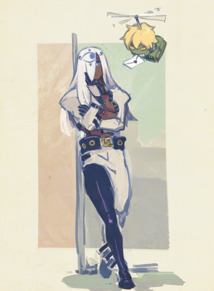 2boys, bare_pectorals, black_gloves, blue_eyes, dark-skinned_male, dark_skin, full_body, gloves