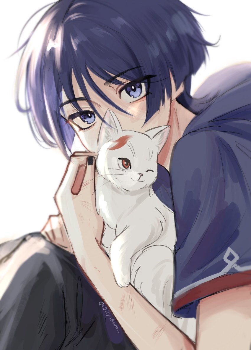 2boys, alternate_costume, animal, animal_ears, animalization, artist_name, black_nails, black_pants