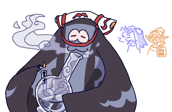 2girls, :3, animal_focus, big_man_(splatoon), bong, closed_eyes, drugs, fire, frye_(deep_cut_outfit)_(splatoon), frye_(splatoon), gao_(kohozuna), hat, holding, holding_lighter, inkling, jaggy_lines, lighter, manta_ray, marijuana, multiple_girls, nintendo, octoling, open_mouth, shiver_(deep_cut_outfit)_(splatoon), shiver_(splatoon), simple_background, sketch, smoking, solo_focus, splatoon_(series), splatoon_3, upper_body, water, white_background, white_hat