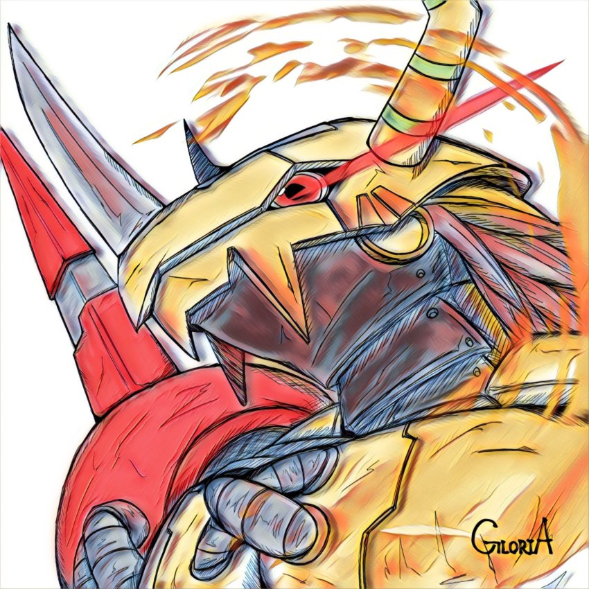 absurdres, armor, digimon, dragon, highres, horns, mask, red_eyes