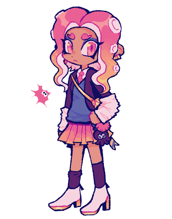 1girl, :<, arm_at_side, arm_warmers, asymmetrical_legwear, bag, black_jacket, blue_vest