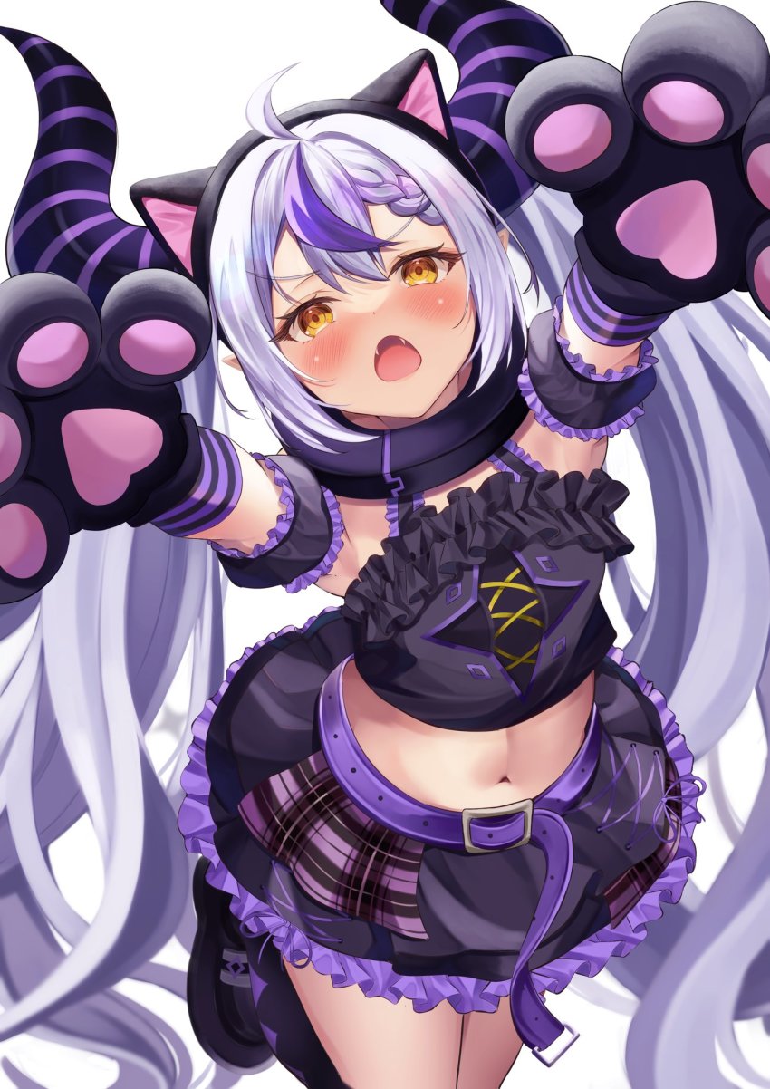 ahoge, animal_ears, animal_hands, blush, braid, braided_bangs, cat_paws, collar