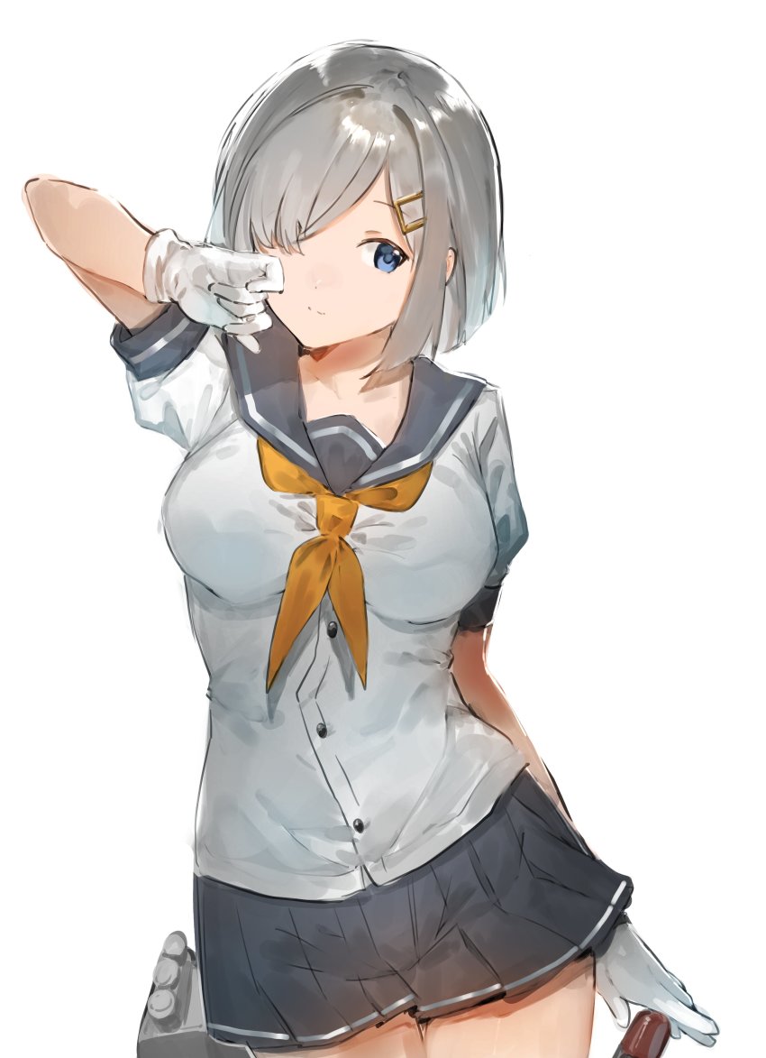 1girl, absurdres, blue_eyes, closed_mouth, cowboy_shot, gloves, grey_hair, grey_sailor_collar