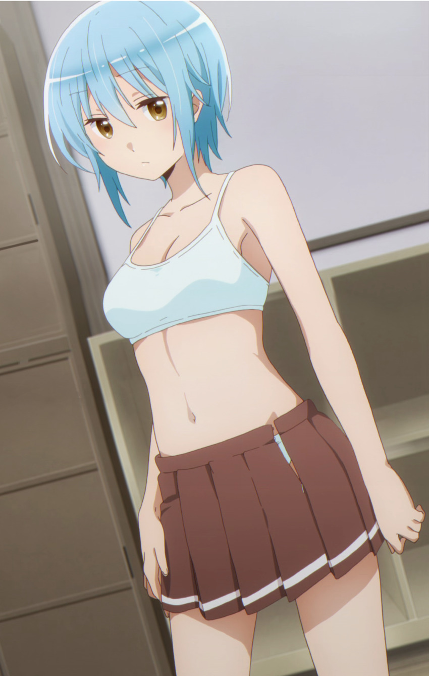 1girl, absurdres, anime_screenshot, blue_hair, bra, comic_girls, highres, indoors