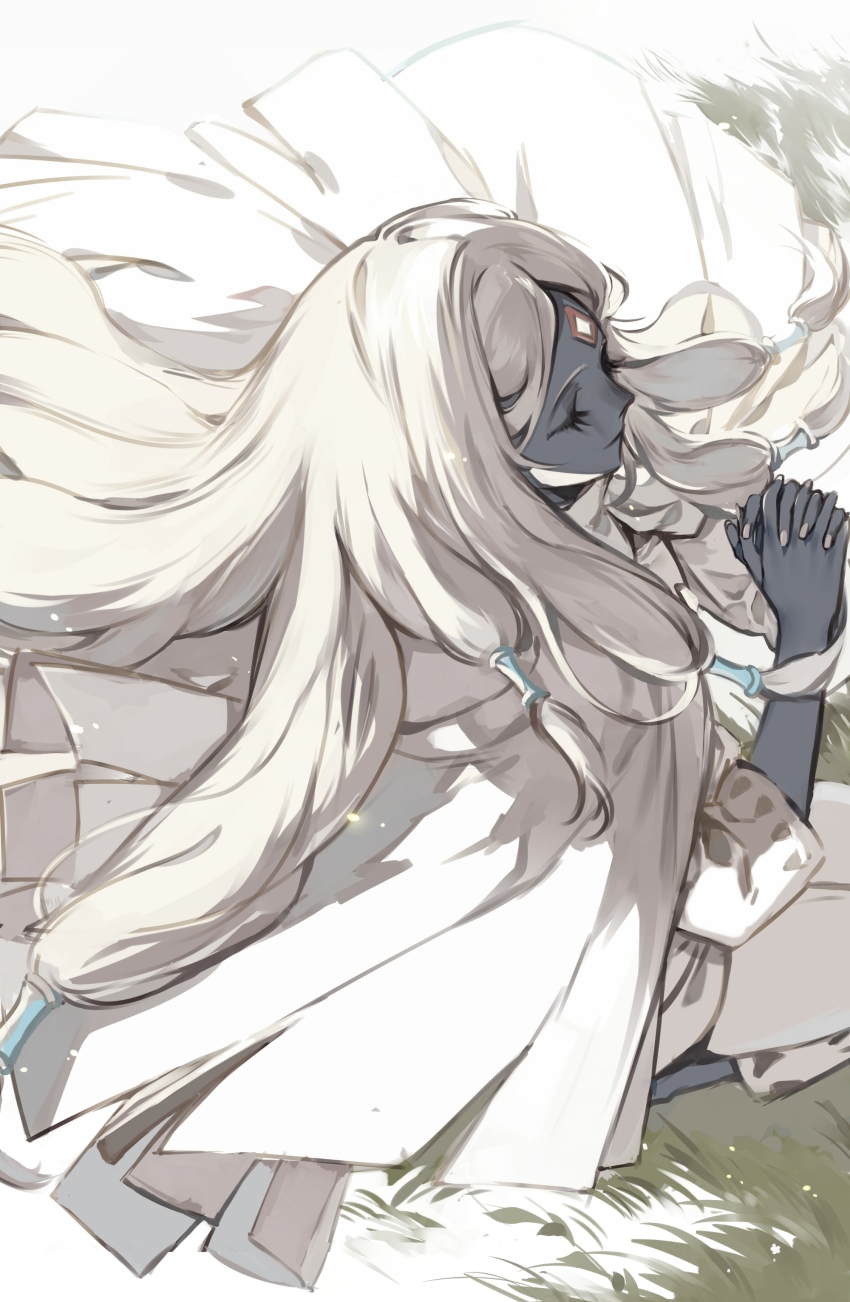 1girl, absurdres, closed_mouth, crossed_arms, dark-skinned_female, dark_skin, grey_hair, highres