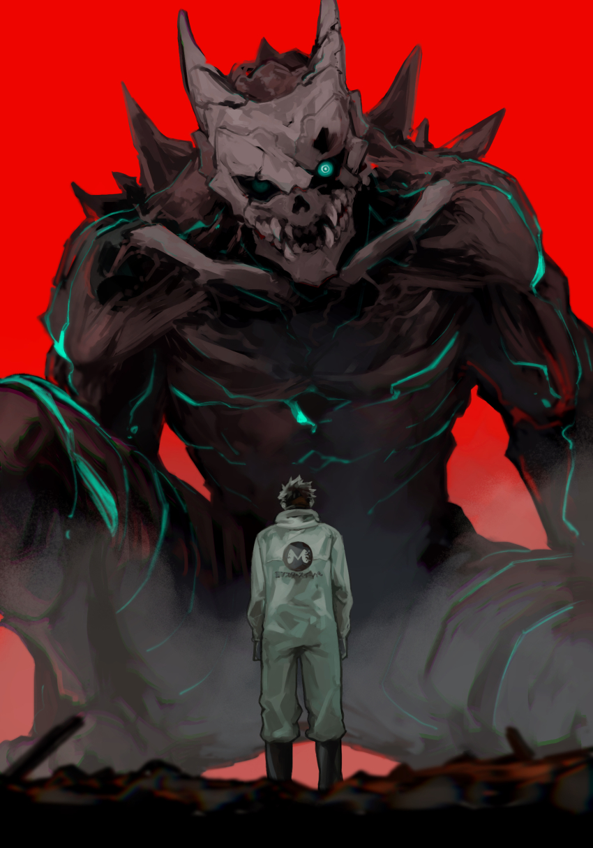 1boy, absurdres, black_hair, glowing, glowing_eyes, green_eyes, hibino_kafka, highres