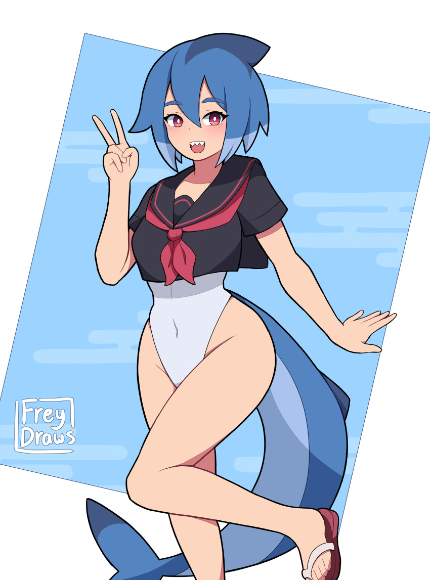 1girl, :d, absurdres, black_sailor_collar, black_shirt, blue_background, blue_eyes, blush