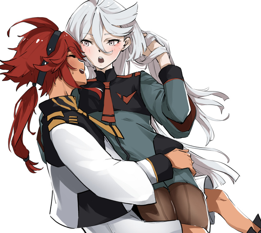 2girls, gundam, gundam_suisei_no_majo, hairband, highres, long_hair, miorine_rembran, multiple_girls