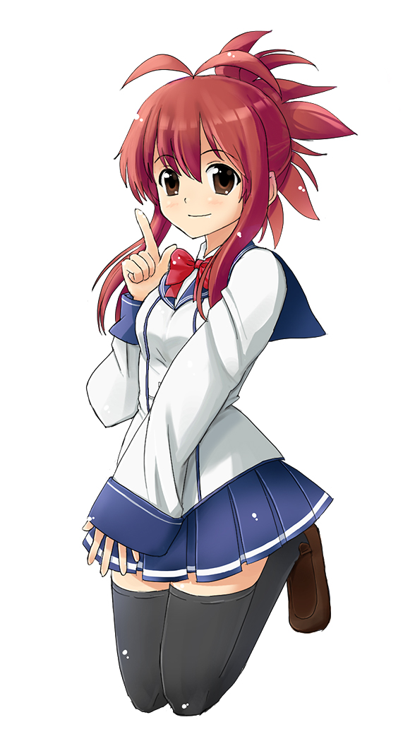 1girl, antenna_hair, black_thighhighs, brown_eyes, female_focus, full_body, ichiban_ushiro_no_daimaou, looking_at_viewer