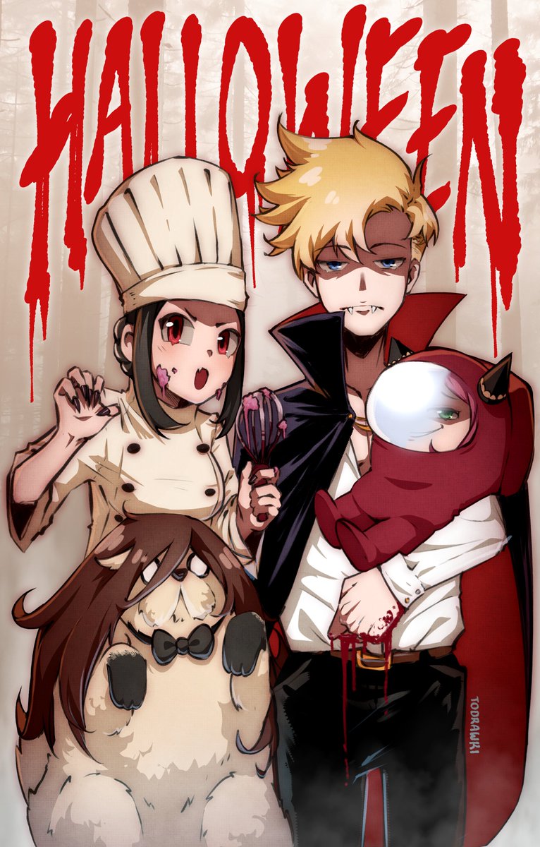 1boy, 2girls, among_us, anya_(spy_x_family), artist_name, belt, black_bow, black_bowtie