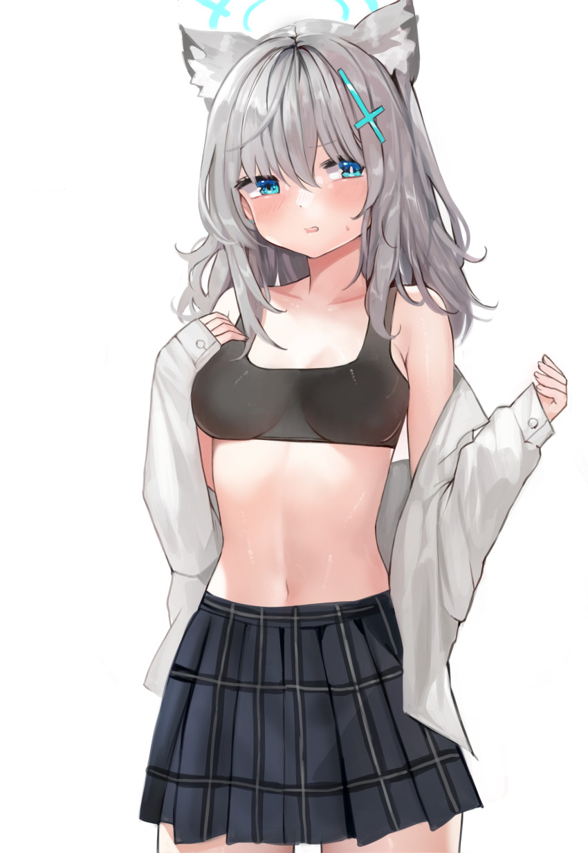 1girl, :o, absurdres, animal_ear_fluff, animal_ears, black_skirt, blue_archive, blush
