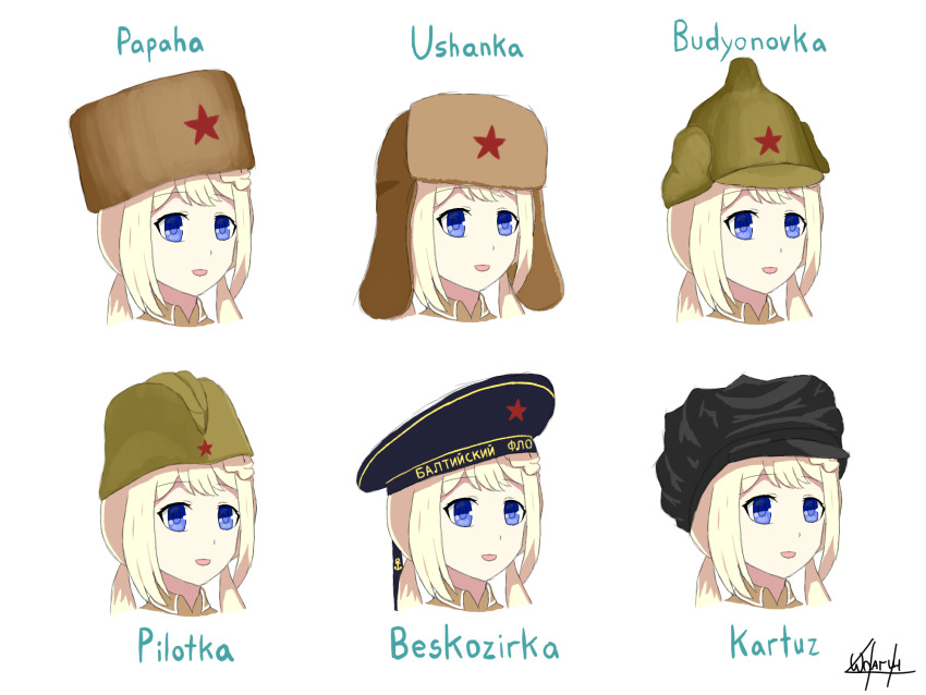 blue_eyes, girls'_frontline, hat, highres, ppsh-41_(girls'_frontline), red_star, shpagin41, soviet, star_(symbol)