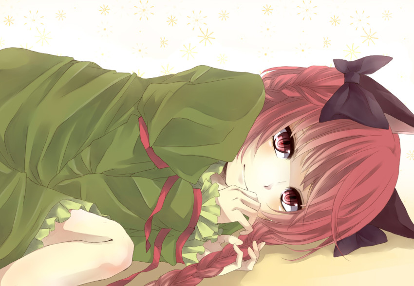 1girl, animal_ears, bad_id, bad_pixiv_id, bow, braid, cat_ears, cat_girl
