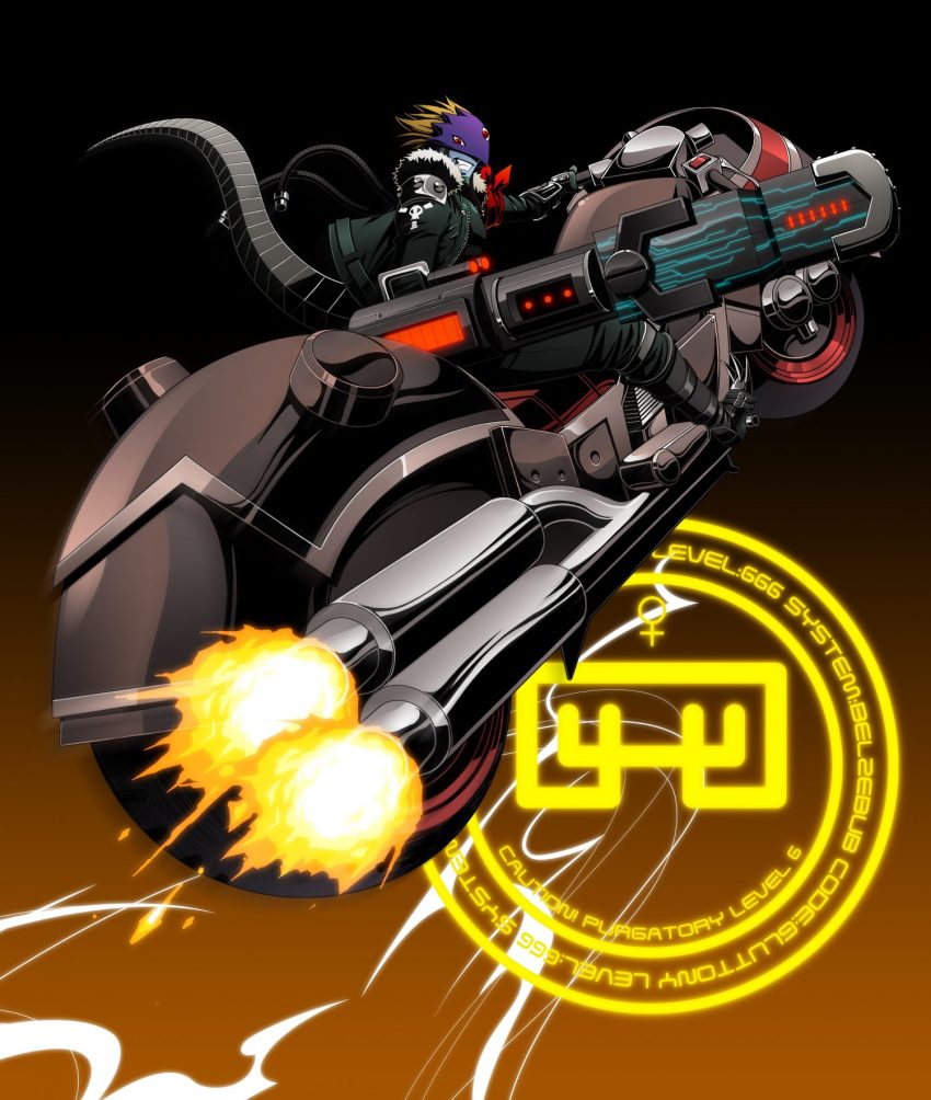 1boy, attack, bandai, beelzebumon, behemoth_(digimon), belt, black_jacket, blonde_hair