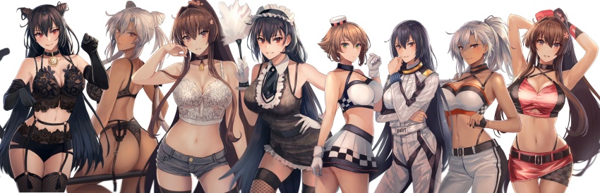 6+girls, :q, absurdres, alternate_costume, alternate_hairstyle, animal_ears, armpits, arms_behind_head