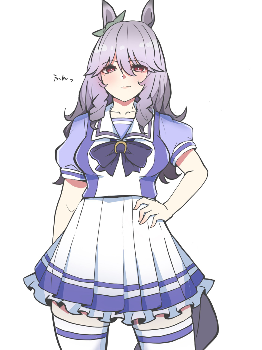 1girl, animal_ears, bow, bowtie, collarbone, commentary_request, cowboy_shot, curly_hair