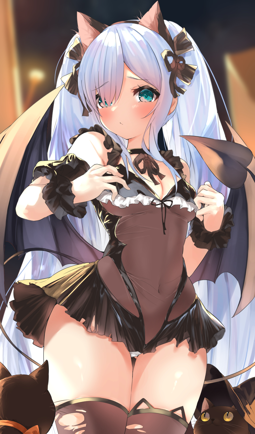 1girl, animal_ear_fluff, animal_ear_legwear, animal_ears, azur_lane, black_cat, blue_eyes, blue_hair