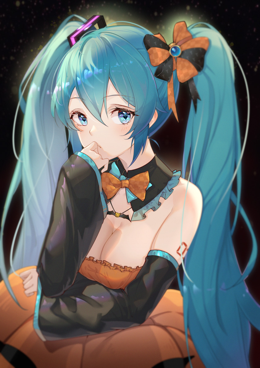 1girl, absurdres, alternate_costume, aqua_eyes, aqua_hair, arm_under_breasts, bare_shoulders, bat_necklace