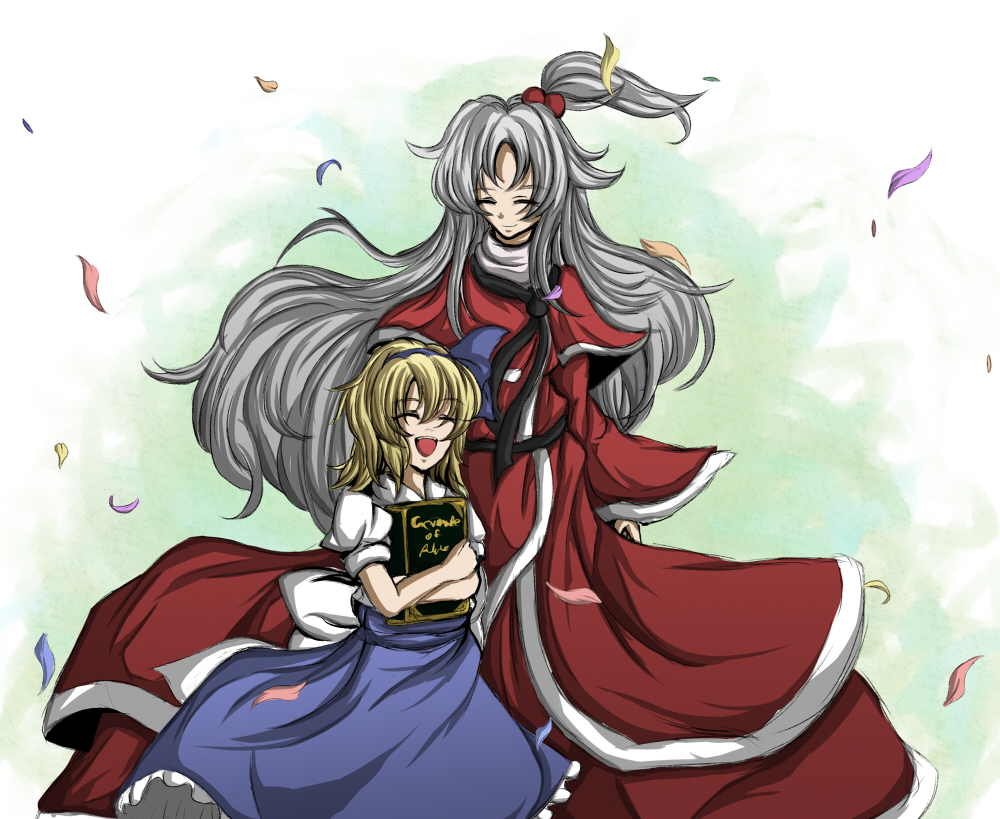 2girls, alice_margatroid, alice_margatroid_(pc-98), blonde_hair, book, female_focus, grey_hair, long_hair