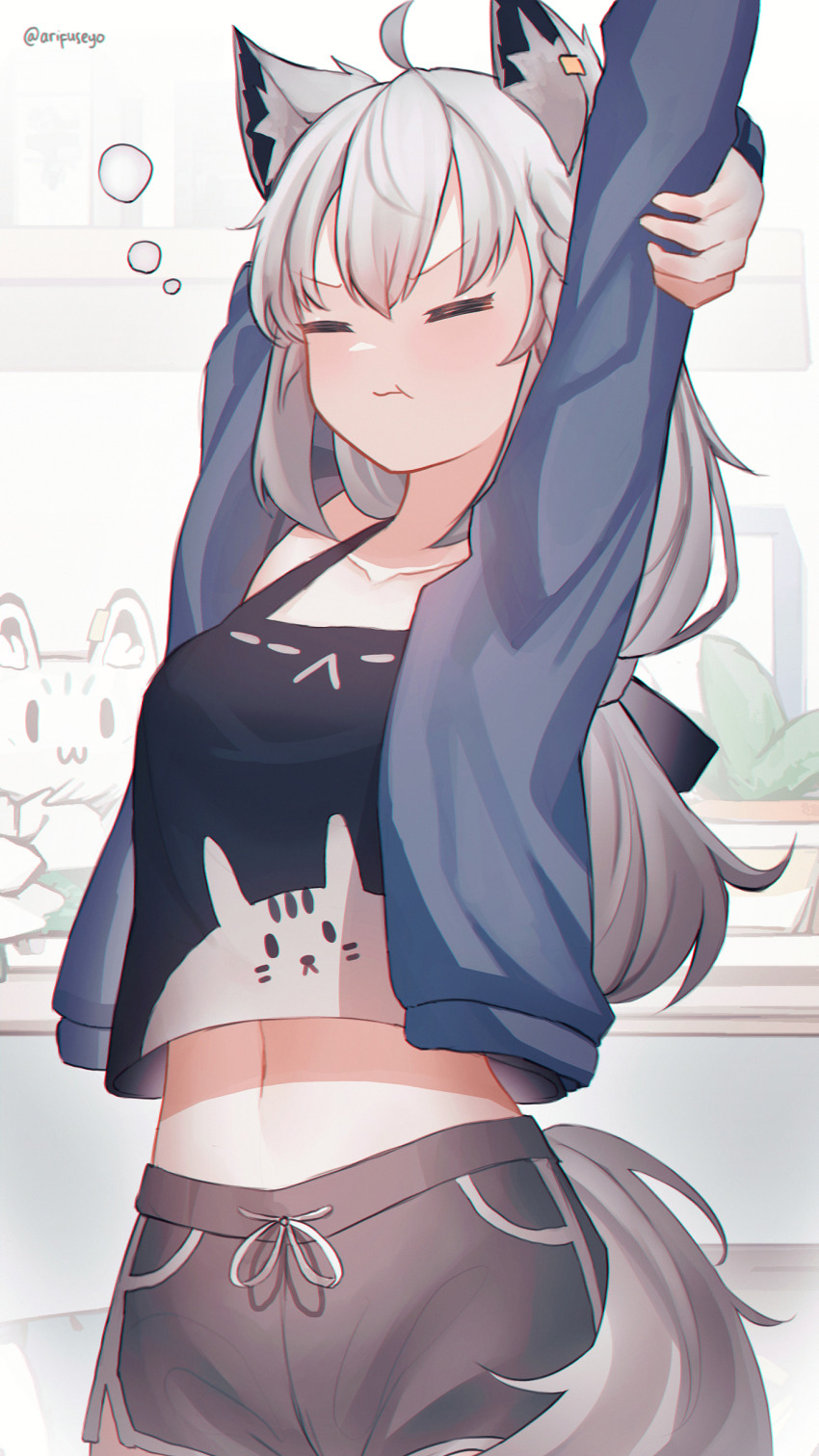 1girl, absurdres, animal_ears, arifuseyo, braid, breasts, closed_eyes, fox_ears