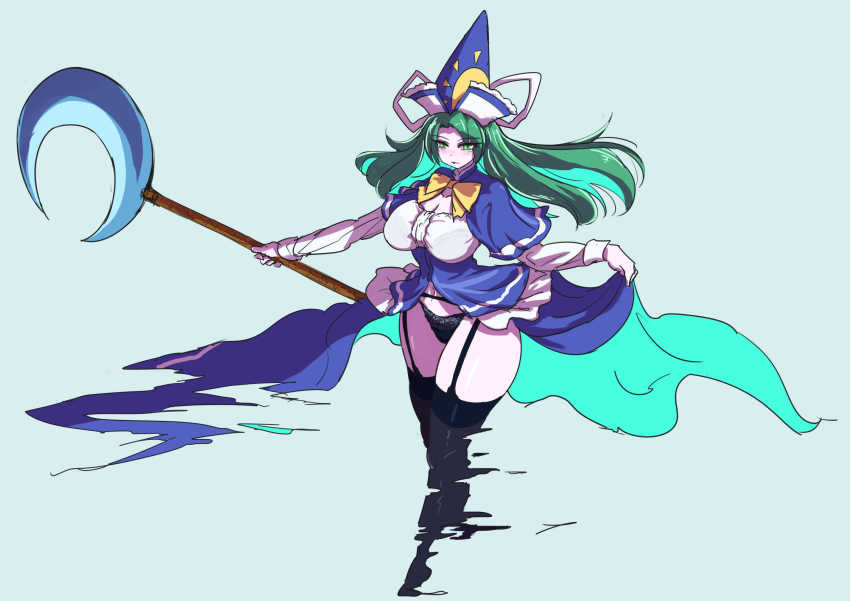 breasts, enajii, ghost, green_hair, hat, highres, large_breasts, long_hair