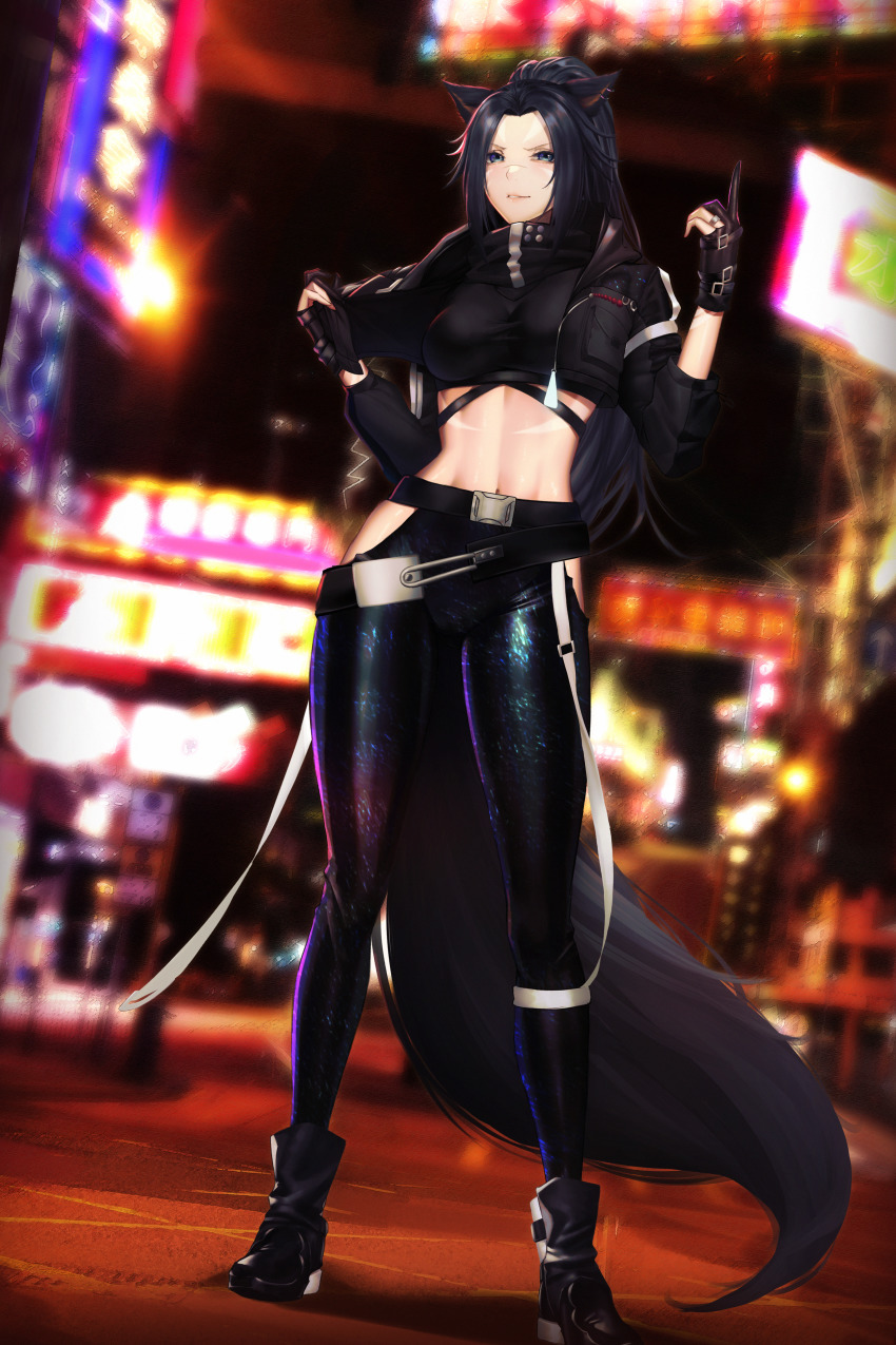 1girl, absurdres, ambience_synesthesia, animal_ears, arknights, belt, black_gloves, black_hair