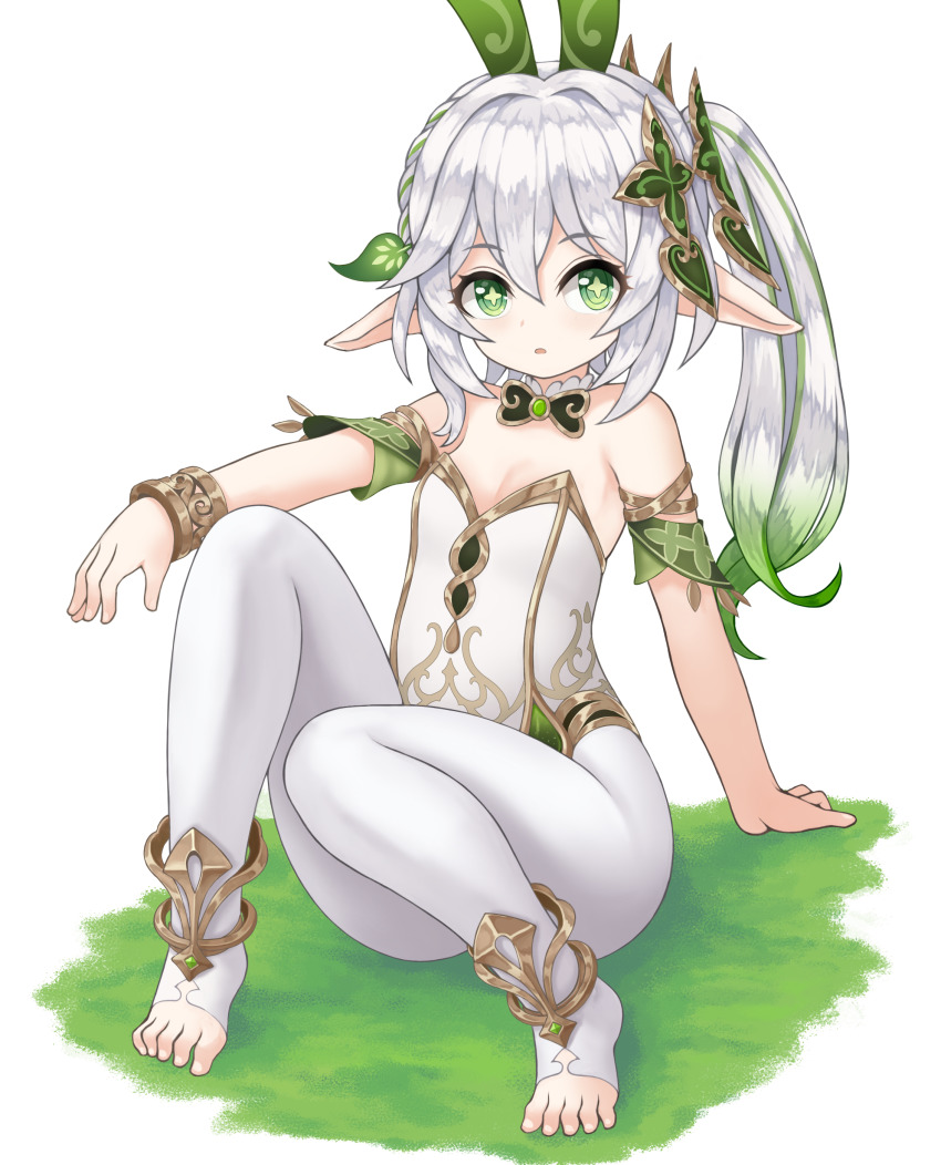 1girl, :o, absurdres, animal_ears, anklet, arm_support, bare_shoulders, bow