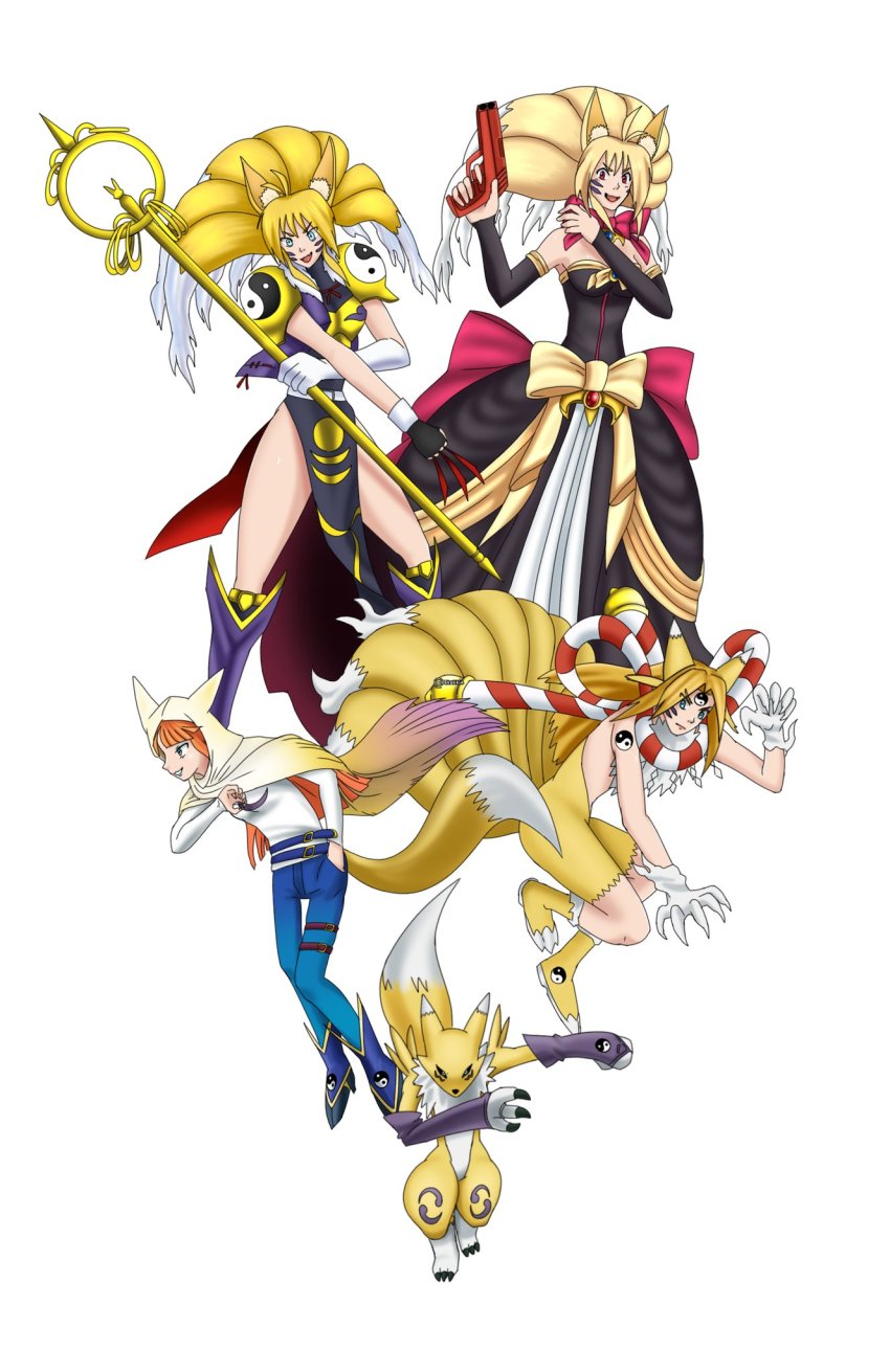 cosplay, digimon, disgaea, evolutionary_line, fox, fusion, highres, kyuubimon
