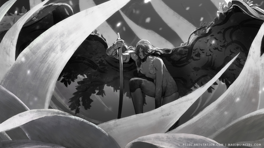 1girl, amputee, breasts, bug, butterfly, closed_mouth, completely_nude, elden_ring