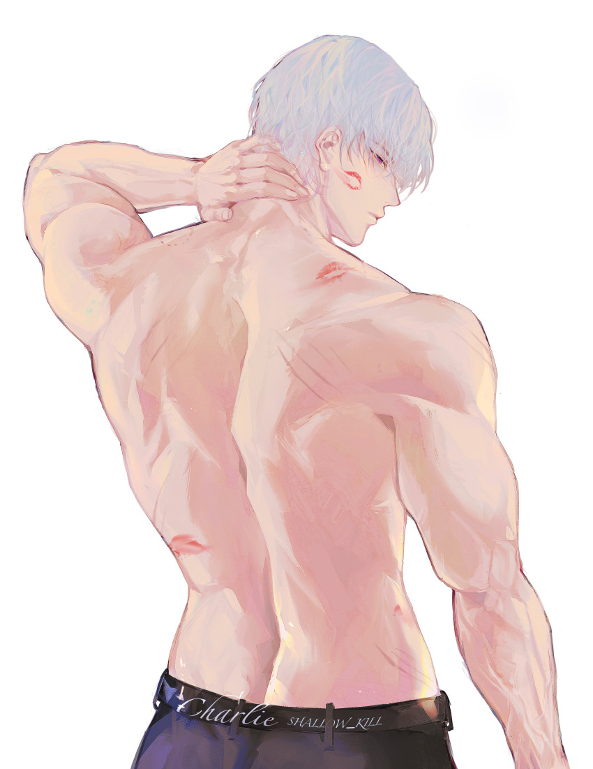 1boy, absurdres, arm_at_side, artist_name, character_name, charlie_su, hand_on_own_neck, hand_up