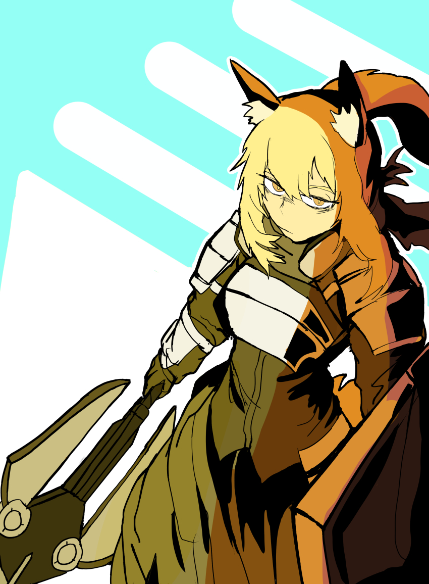 1girl, absurdres, animal_ear_fluff, animal_ears, arknights, armor, armored_dress, bags_under_eyes