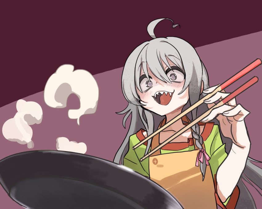 1girl, a_ichi, ahoge, apron, blush, bow, bowl, braid