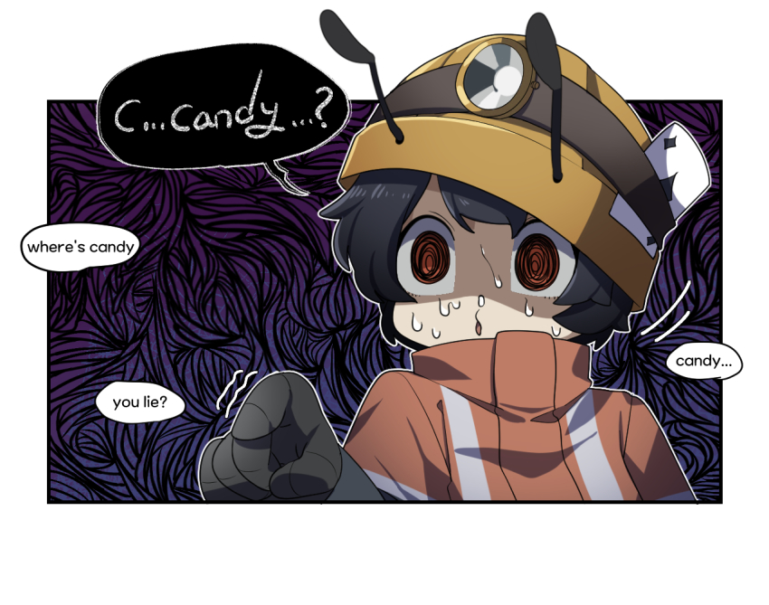 4koma, activity_ant_(gomulgong), ant_girl, antennae, arthropod_girl, black_gloves, black_hair, border