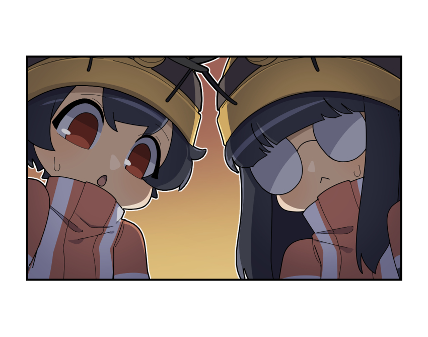2girls, 4koma, activity_ant_(gomulgong), ant_girl, antennae, arthropod_girl, black_gloves, black_hair