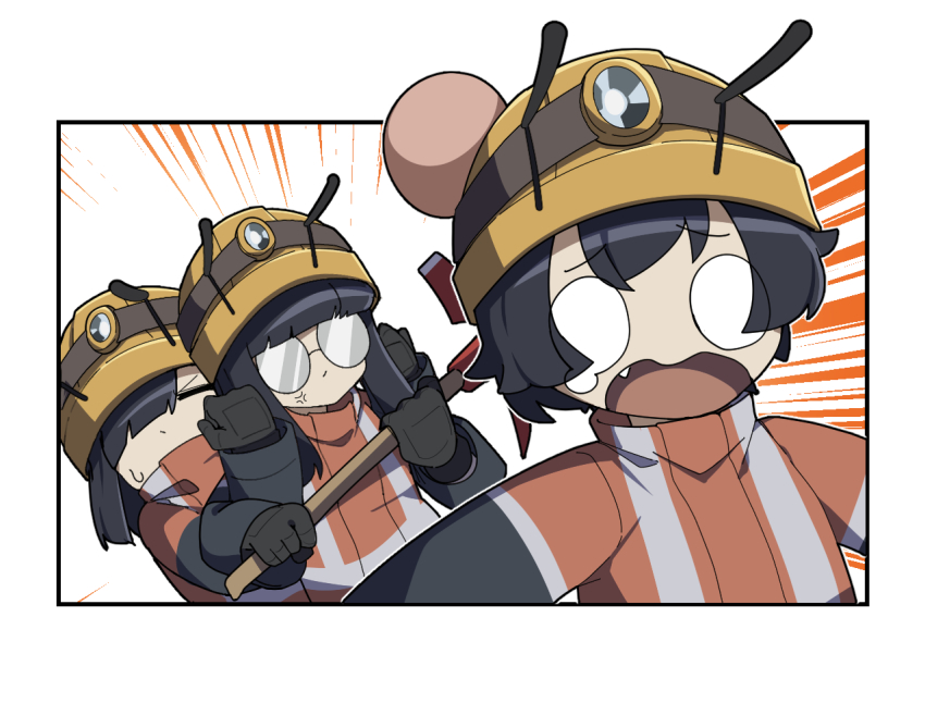 3girls, 4koma, activity_ant_(gomulgong), ant_girl, antennae, arthropod_girl, black_gloves, black_hair