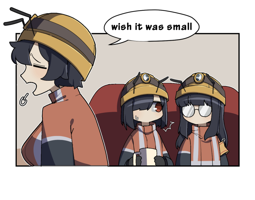 4koma, activity_ant_(gomulgong), ant_girl, antennae, arthropod_girl, black_gloves, black_hair, border
