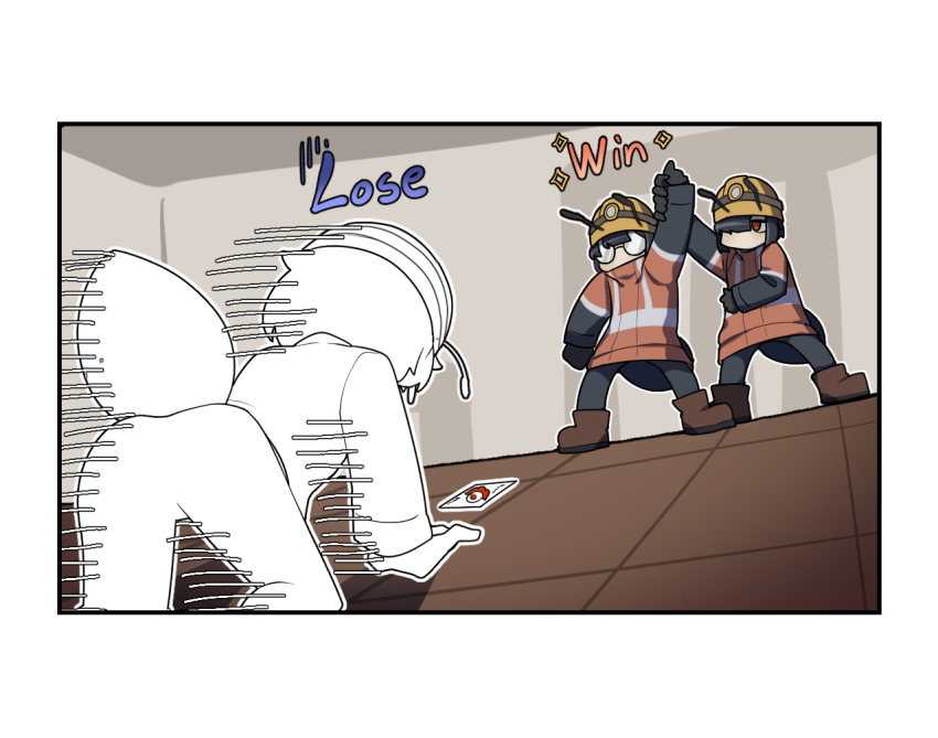 3girls, 4koma, activity_ant_(gomulgong), ant_girl, antennae, arm_up, arthropod_girl, black_gloves