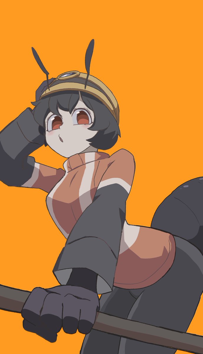 1girl, activity_ant_(gomulgong), ant_girl, arthropod_girl, black_gloves, black_hair, black_pants, borrowed_character