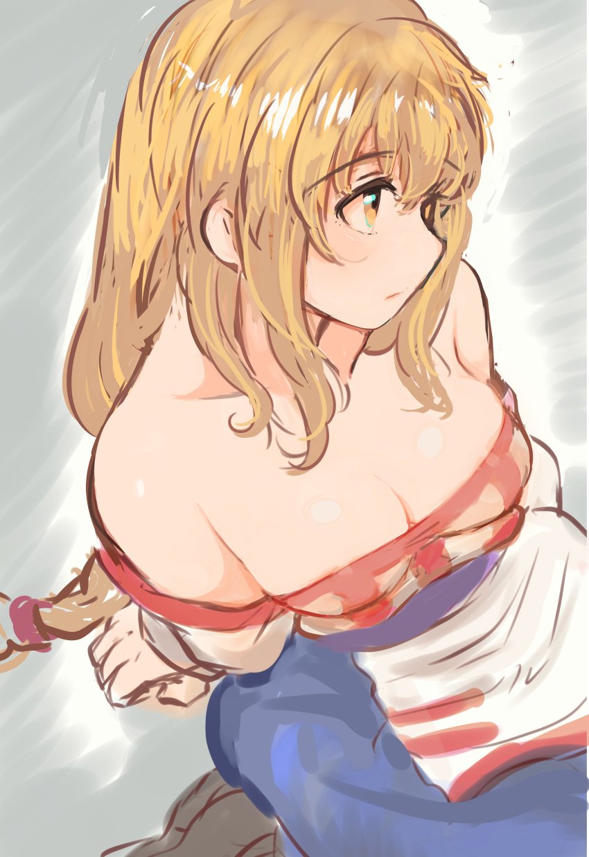 1girl, absurdres, arc_the_lad, arc_the_lad_ii, bare_shoulders, blonde_hair, breasts, brown_eyes