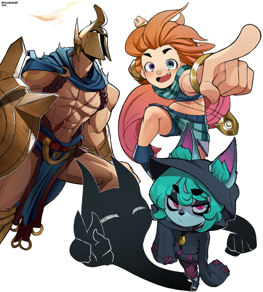 1boy, 2girls, :d, abs, absurdres, animal_ear_fluff, bad_id, bad_pixiv_id