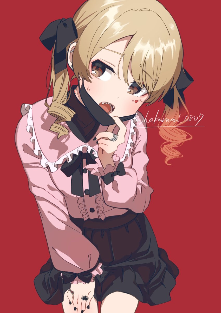 1girl, :o, alternate_costume, alternate_hairstyle, black_mask, black_skirt, blush, center_frills