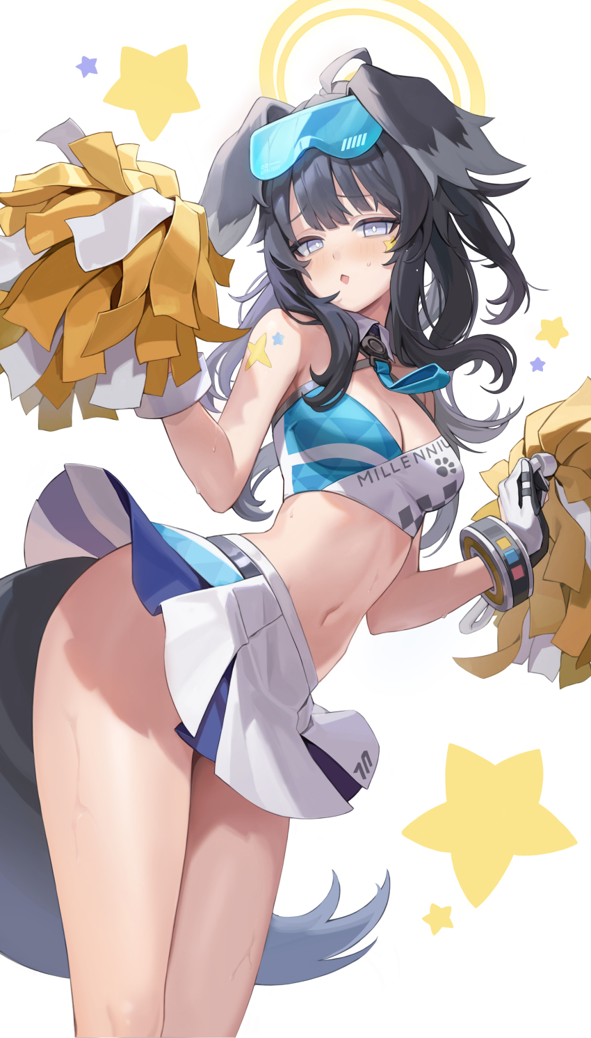 1girl, absurdres, animal_ears, bare_shoulders, black_hair, blue_archive, blue_eyes, blush