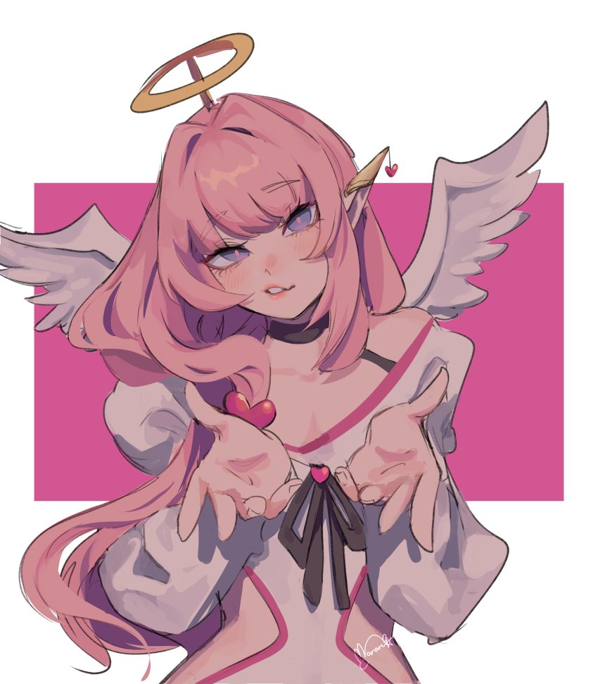 1girl, absurdres, blue_eyes, elysia_(honkai_impact), fake_halo, grin, halo, heart