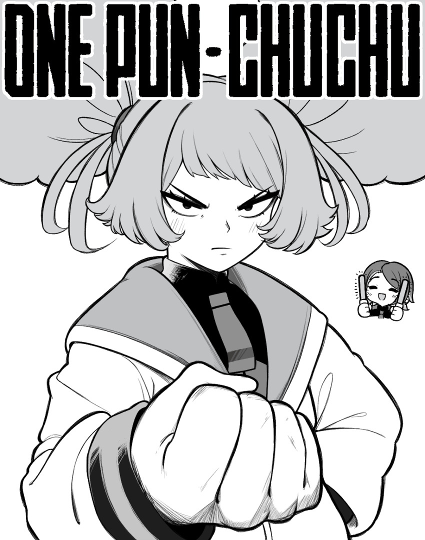 2girls, ^_^, afro_puffs, alzcats, asticassia_school_uniform, chibi, chuatury_panlunch, clenched_hand