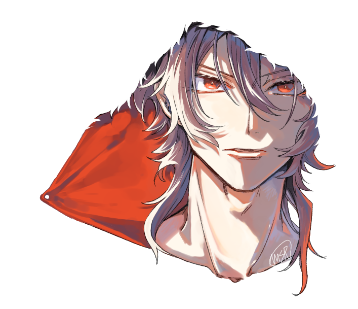 1boy, blending, bungou_to_alchemist, closed_mouth, fur_trim, hair_between_eyes, hood, hood_up