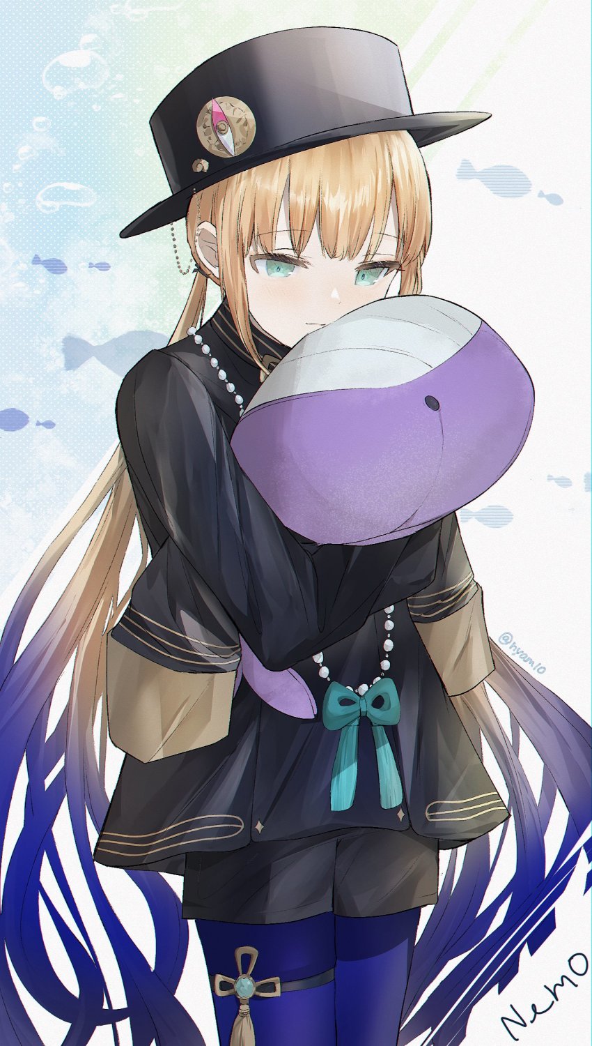 1boy, absurdres, alternate_costume, aqua_eyes, blonde_hair, blue_hair, captain_nemo_(concept_dress)_(fate), captain_nemo_(fate)